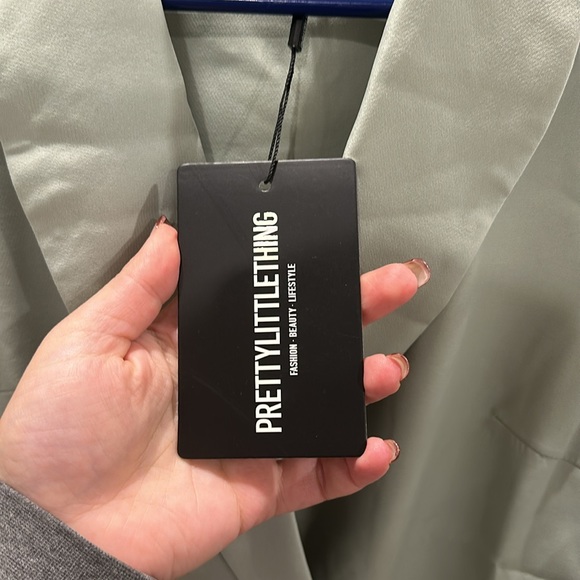 Sage Green Button Up Organza Sleeve Blazer Dress - Picture 5 of 5